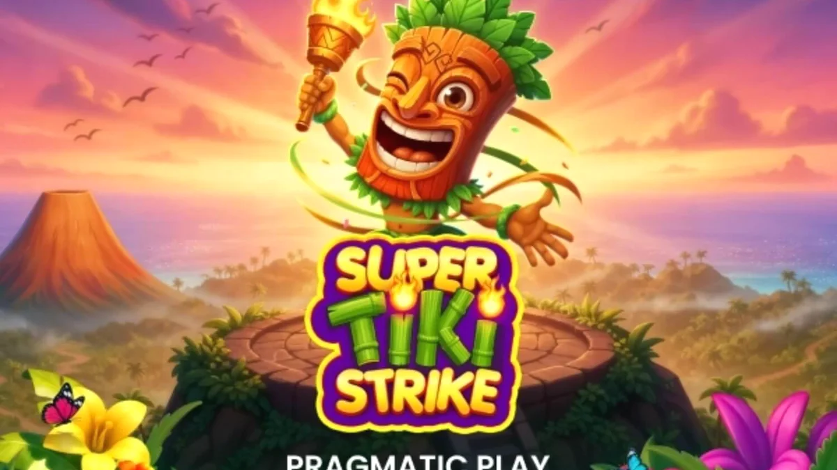 Tampilan visual slot Super Tiki Strike dengan tema pulau tropis